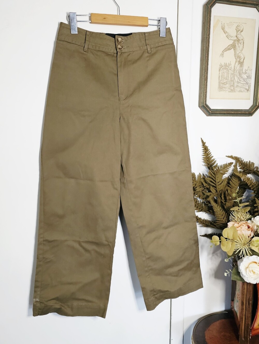Olive Wide Leg Cropped High Rise Utility Trousers Hudson North Olive Wide